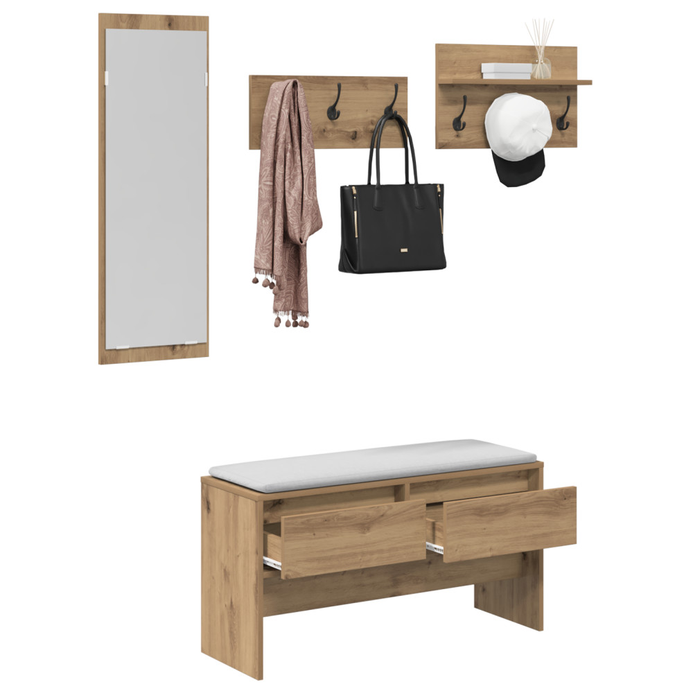 Produktbild för Hallmöbelset med låda 4 pcs Artisan Ek Konstruerat trä