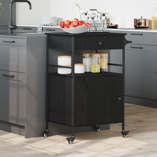 vidaXL Köksvagn Svart Ek 56 x 43 x 89,5 cm Konstruerat trä