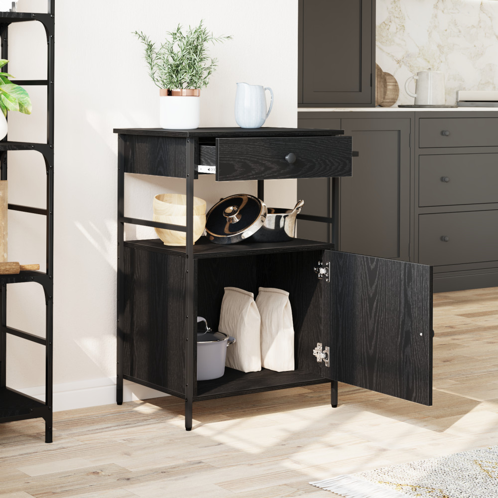 Produktbild för Köksvagn Svart Ek 56 x 43 x 89,5 cm Konstruerat trä