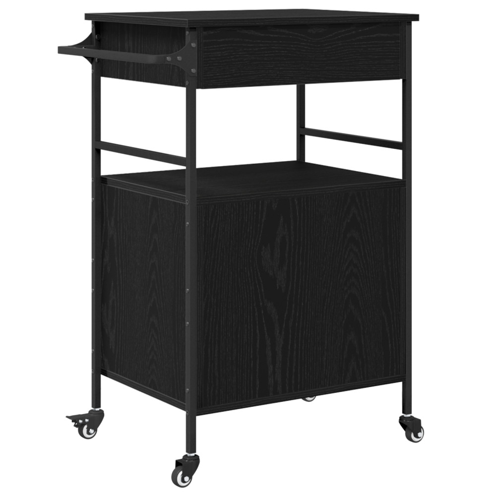 Produktbild för Köksvagn Svart Ek 56 x 43 x 89,5 cm Konstruerat trä