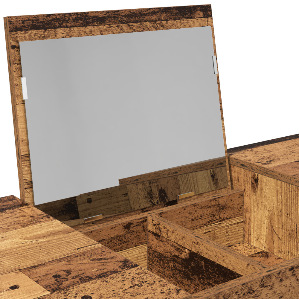 Produktbild för Kosmetiktabell med låda med spegel Gammalt trä 100 x 45 x 76 cm