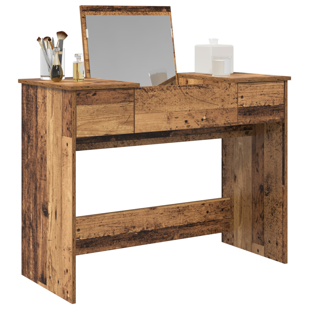 Produktbild för Kosmetiktabell med låda med spegel Gammalt trä 100 x 45 x 76 cm