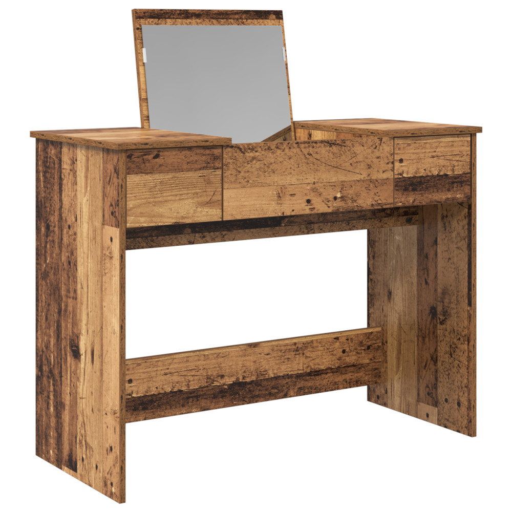 Produktbild för Kosmetiktabell med låda med spegel Gammalt trä 100 x 45 x 76 cm