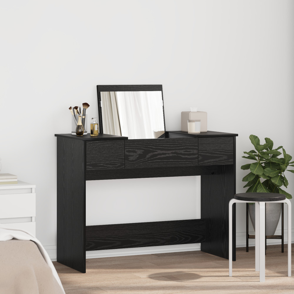 Produktbild för Kosmetiktabell med låda med lagring Svart Ek 100 x 45 x 76 cm