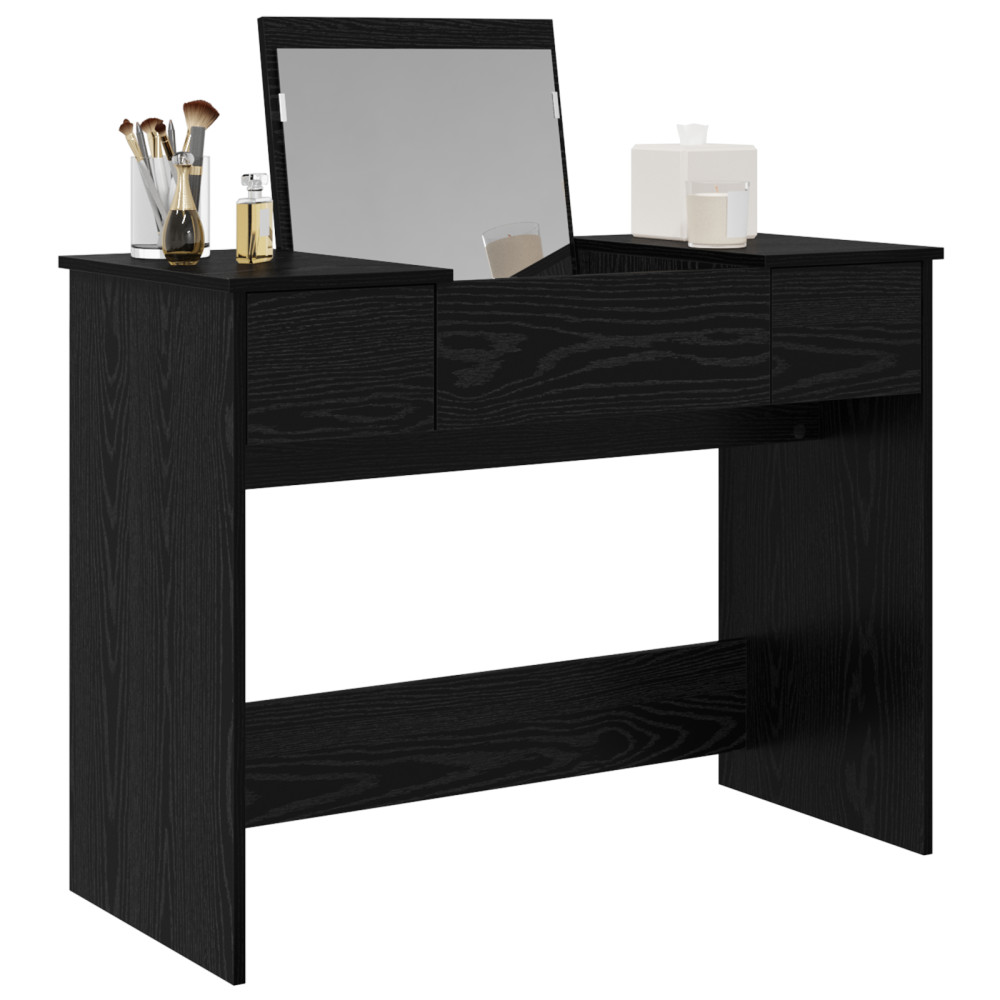 Produktbild för Kosmetiktabell med låda med lagring Svart Ek 100 x 45 x 76 cm