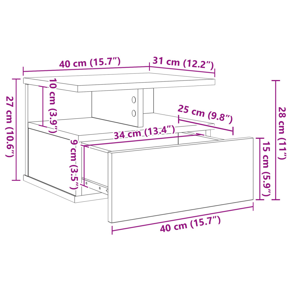 Produktbild för Flytande Nattduksbord Svart Ek 40 x 31 x 28 cm Konstruerat trä
