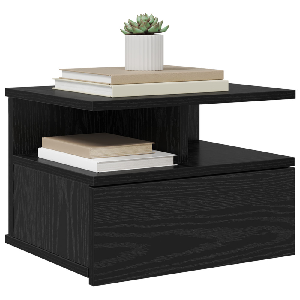 Produktbild för Flytande Nattduksbord Svart Ek 40 x 31 x 28 cm Konstruerat trä