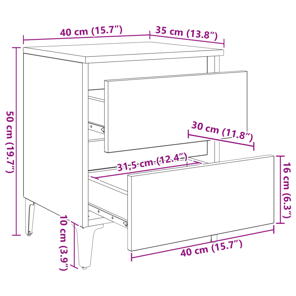 Produktbild för Nattduksbord 2 pcs artisan ek 40 x 35 x 50 cm Konstruerat trä