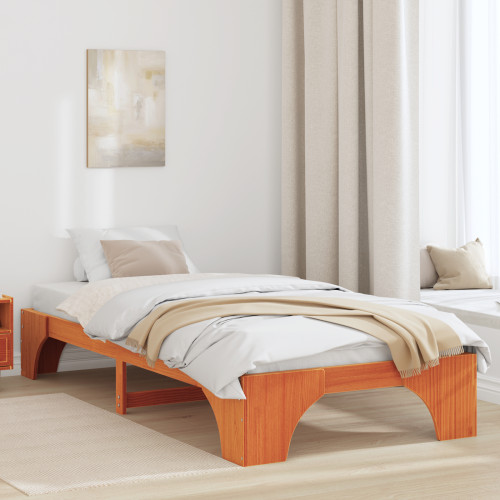 vidaXL Sängram Vaxbrun 90 x 200 cm Massiv furu