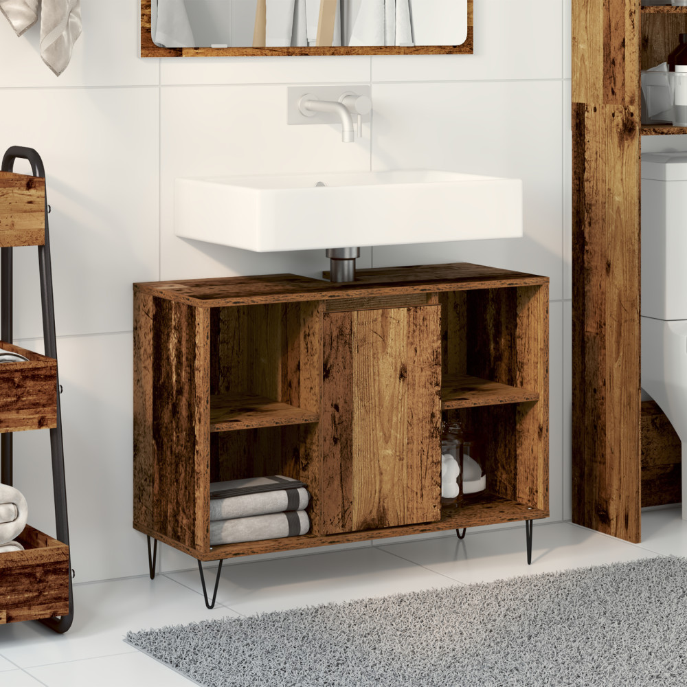 Produktbild för Badrumsskåp Gammalt trä 80 x 33 x 60 cm Konstruerat trä