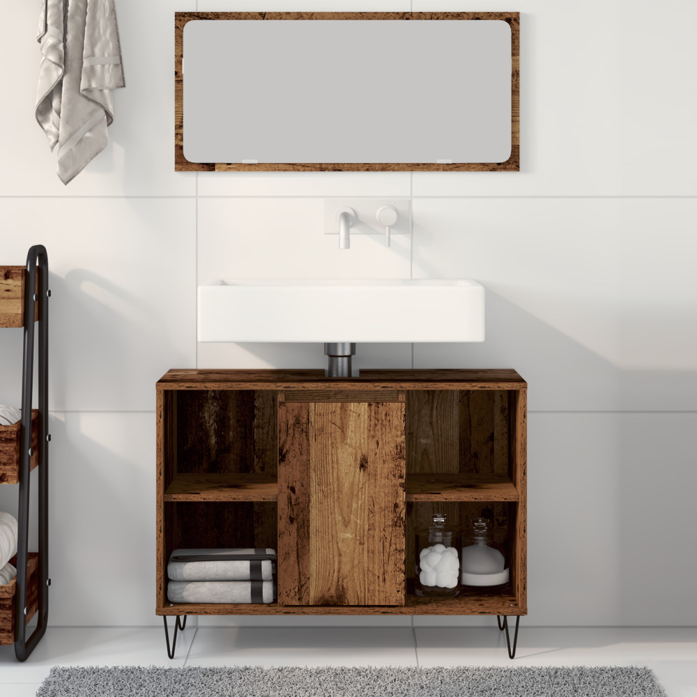 Produktbild för Badrumsskåp Gammalt trä 80 x 33 x 60 cm Konstruerat trä