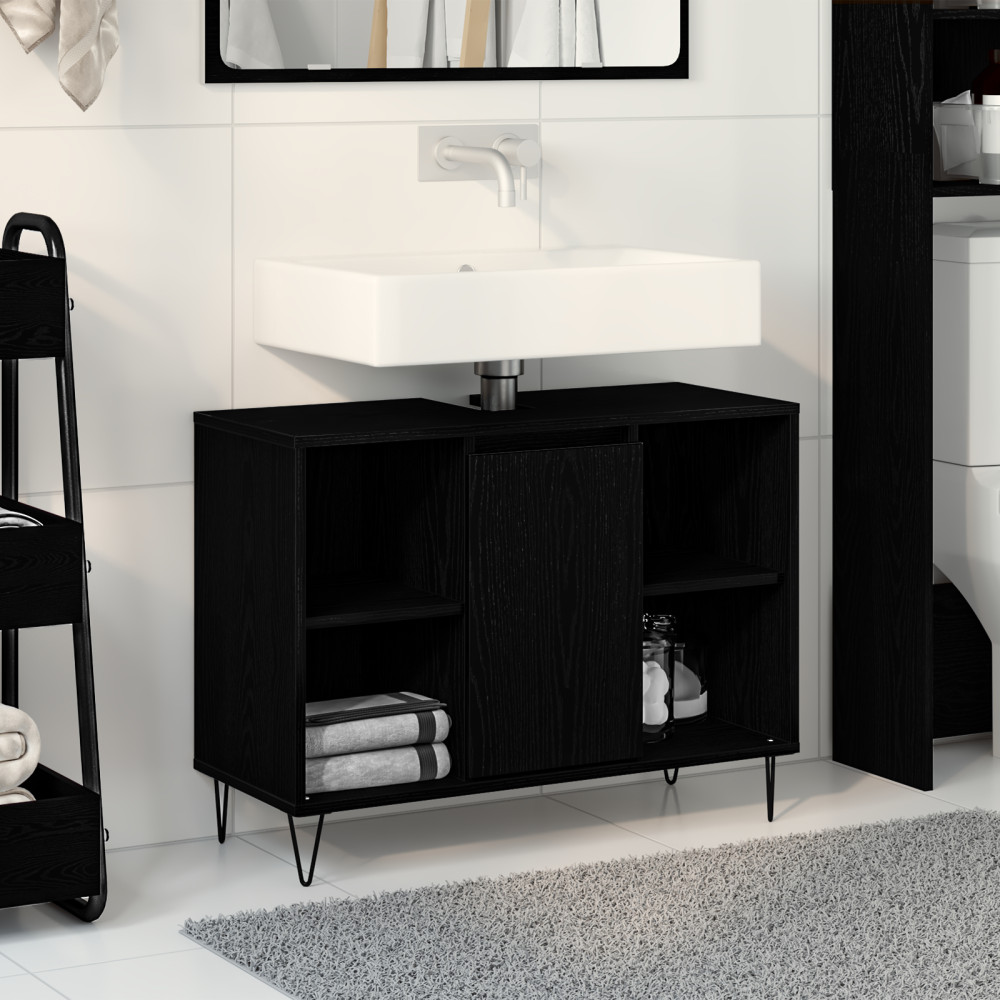 Produktbild för Badrumsskåp med hylla Svart 80 x 33 x 60 cm Konstruerat trä