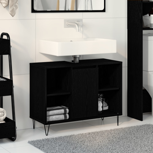 vidaXL Badrumsskåp med hylla Svart 80 x 33 x 60 cm Konstruerat trä