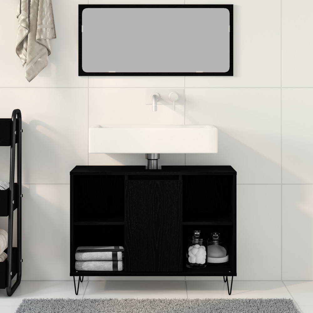 Produktbild för Badrumsskåp med hylla Svart 80 x 33 x 60 cm Konstruerat trä