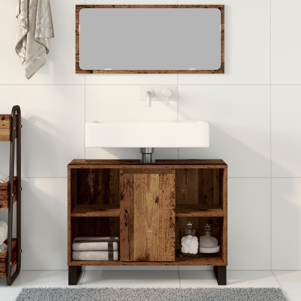 Produktbild för Badrumsskåp Gammalt trä 80 x 33 x 60 cm Konstruerat trä