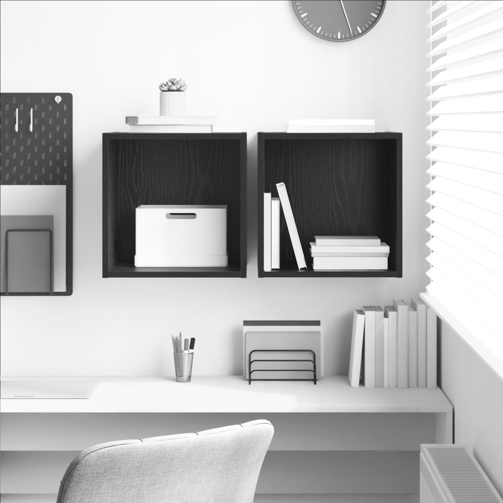 Produktbild för Väggskåp 2 pcs Svart Ek 37 x 37 x 37 cm Konstruerat trä