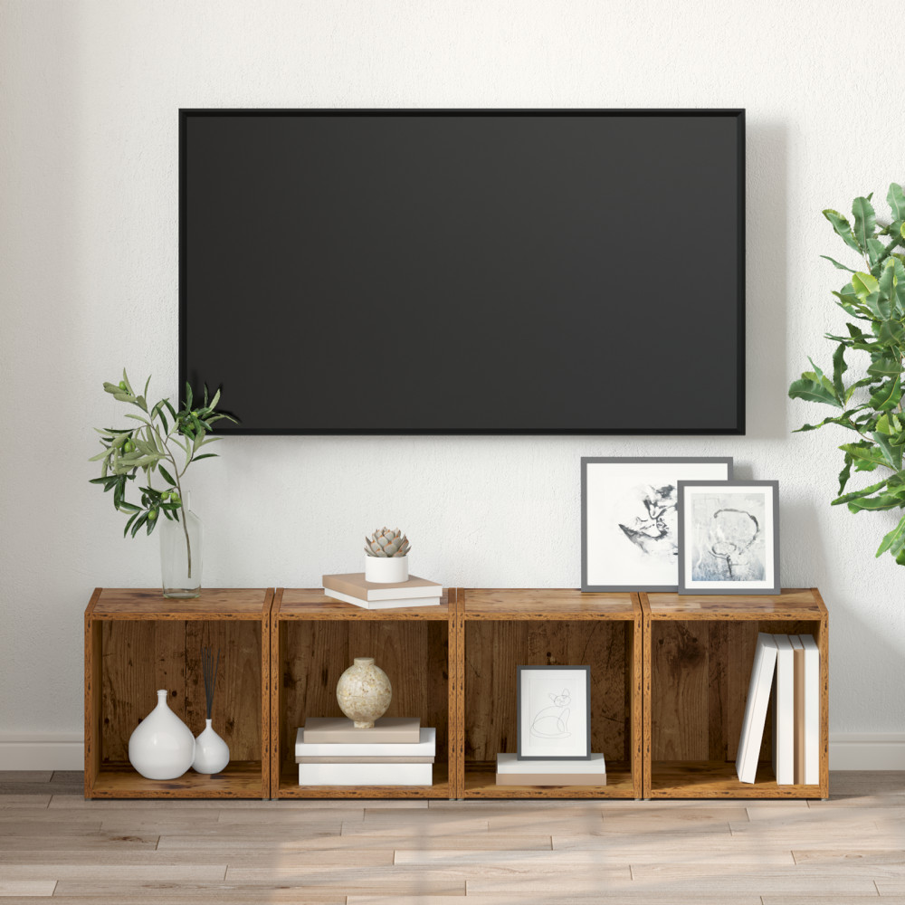 Produktbild för TV-bänkset 4 pcs Gammalt trä 37 x 35 x 37,5 cm Konstruerat trä