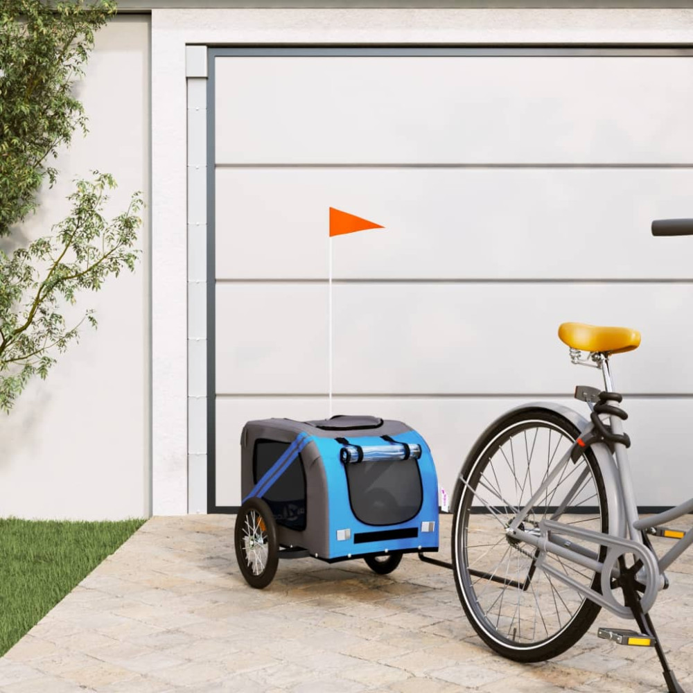 Produktbild för Cykelvagn för djur blå och grå oxfordtyg och järn