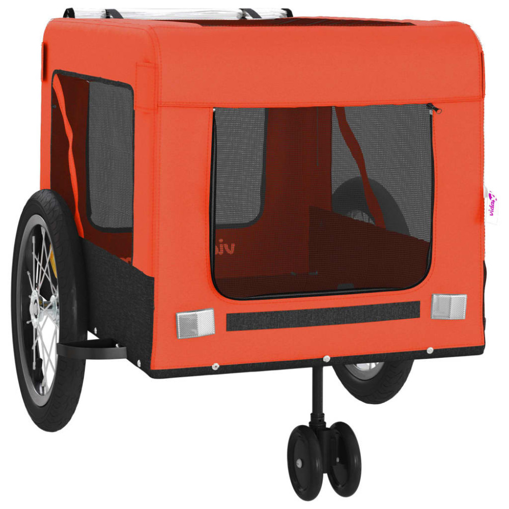 Produktbild för Cykelvagn för djur orange och svart oxfordtyg och järn