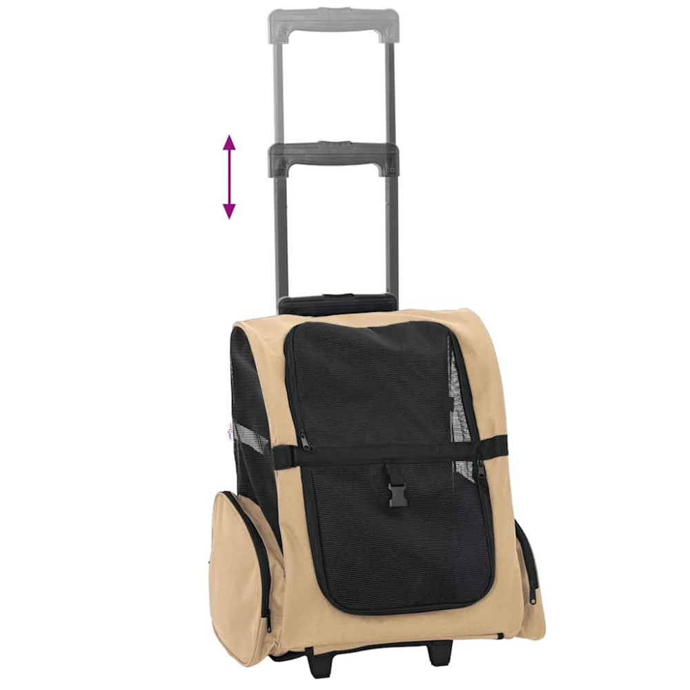 Produktbild för Husdjursvagn 3-i-1 sandfärgad 48x32x(57-106) cm oxfordtyg