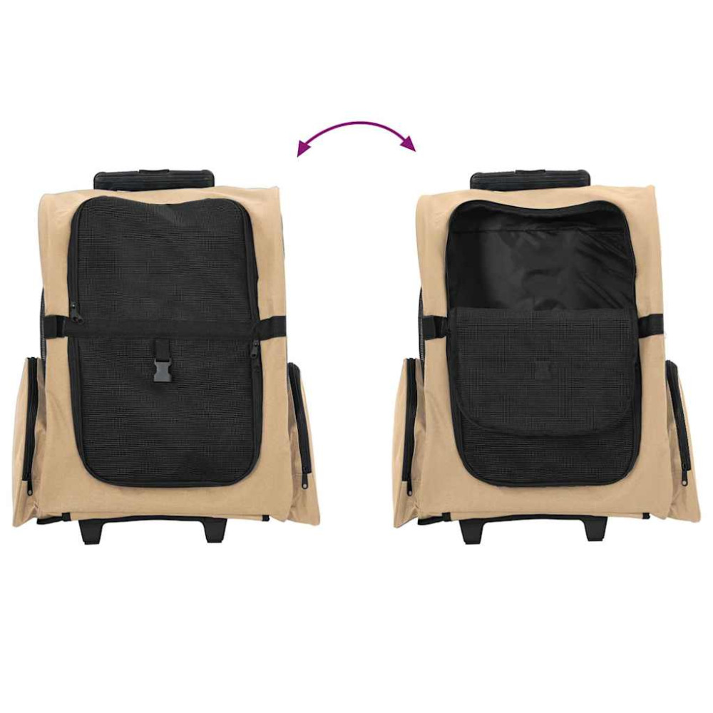 Produktbild för Husdjursvagn 3-i-1 sandfärgad 48x32x(57-106) cm oxfordtyg