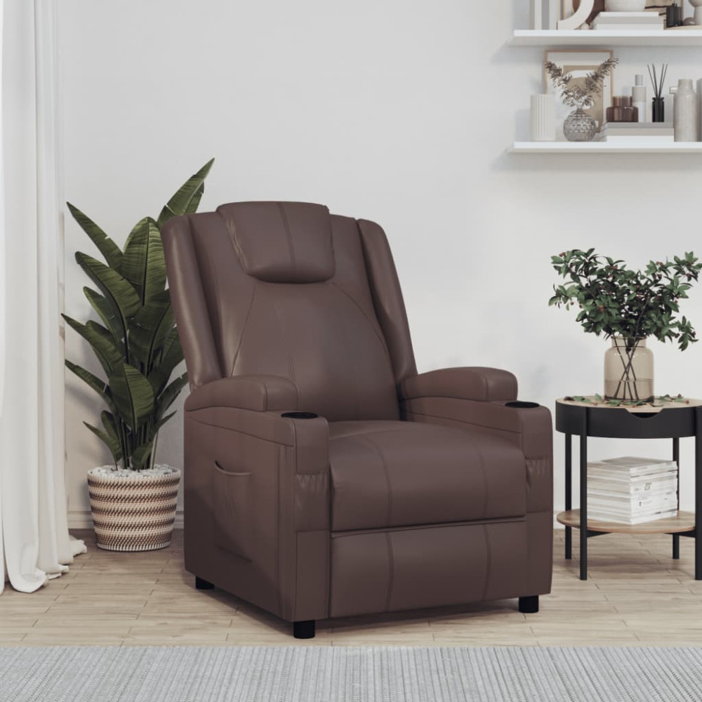 Produktbild för Reclinerfåtölj brun konstläder