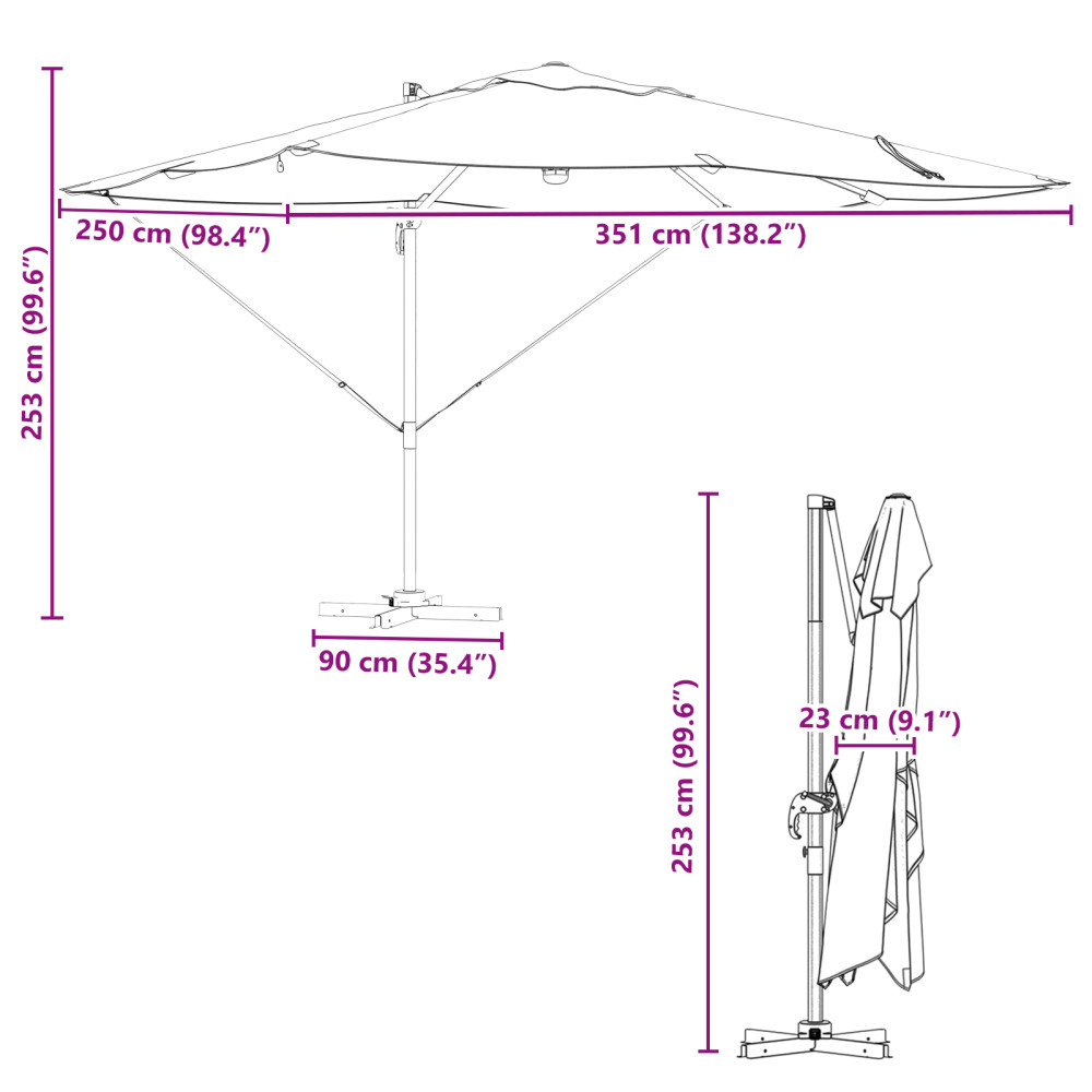 Produktbild för Parasoll Antracit 351 x 250 x 253 cm Polyester och aluminium