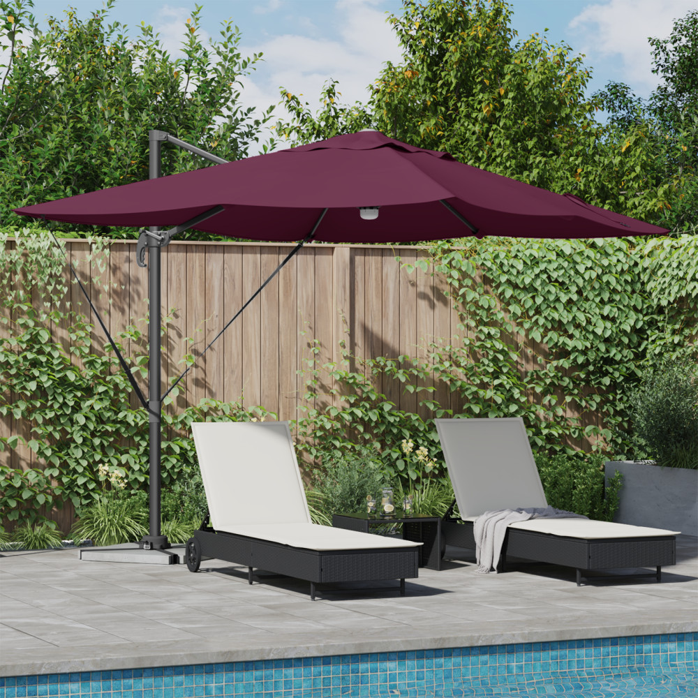 Produktbild för Parasoll med LED -remsljus Bordeaux Röd 351 x 250 x 253 cm