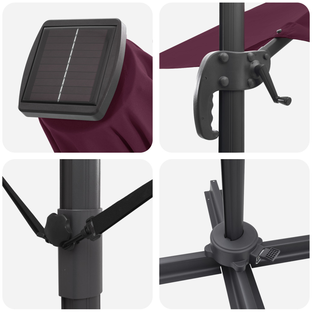 Produktbild för Parasoll med LED -remsljus Bordeaux Röd 351 x 250 x 253 cm