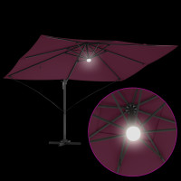 Produktbild för Parasoll med LED -remsljus Bordeaux Röd 351 x 250 x 253 cm