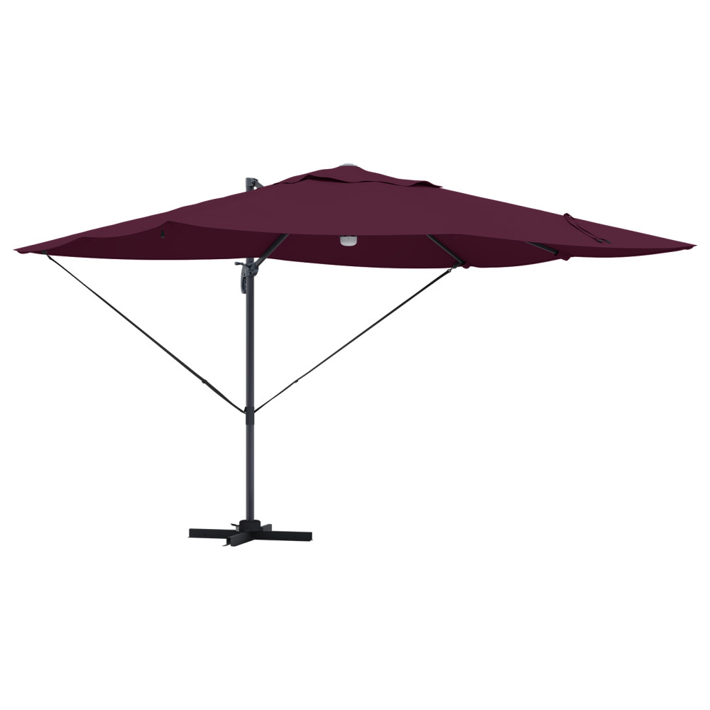 Produktbild för Parasoll med LED -remsljus Bordeaux Röd 351 x 250 x 253 cm