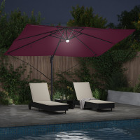 Produktbild för Parasoll med LED -remsljus Bordeaux Röd 351 x 250 x 253 cm