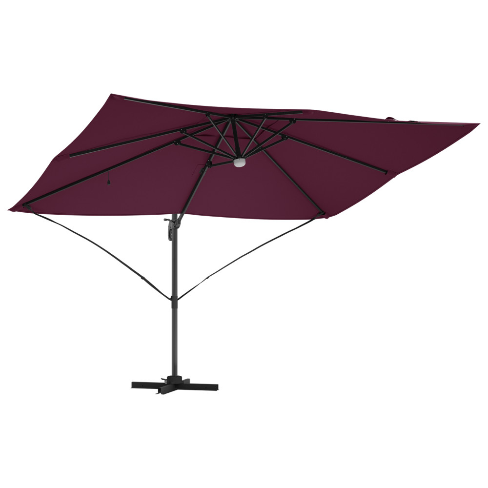 Produktbild för Parasoll med LED -remsljus Bordeaux Röd 351 x 250 x 253 cm