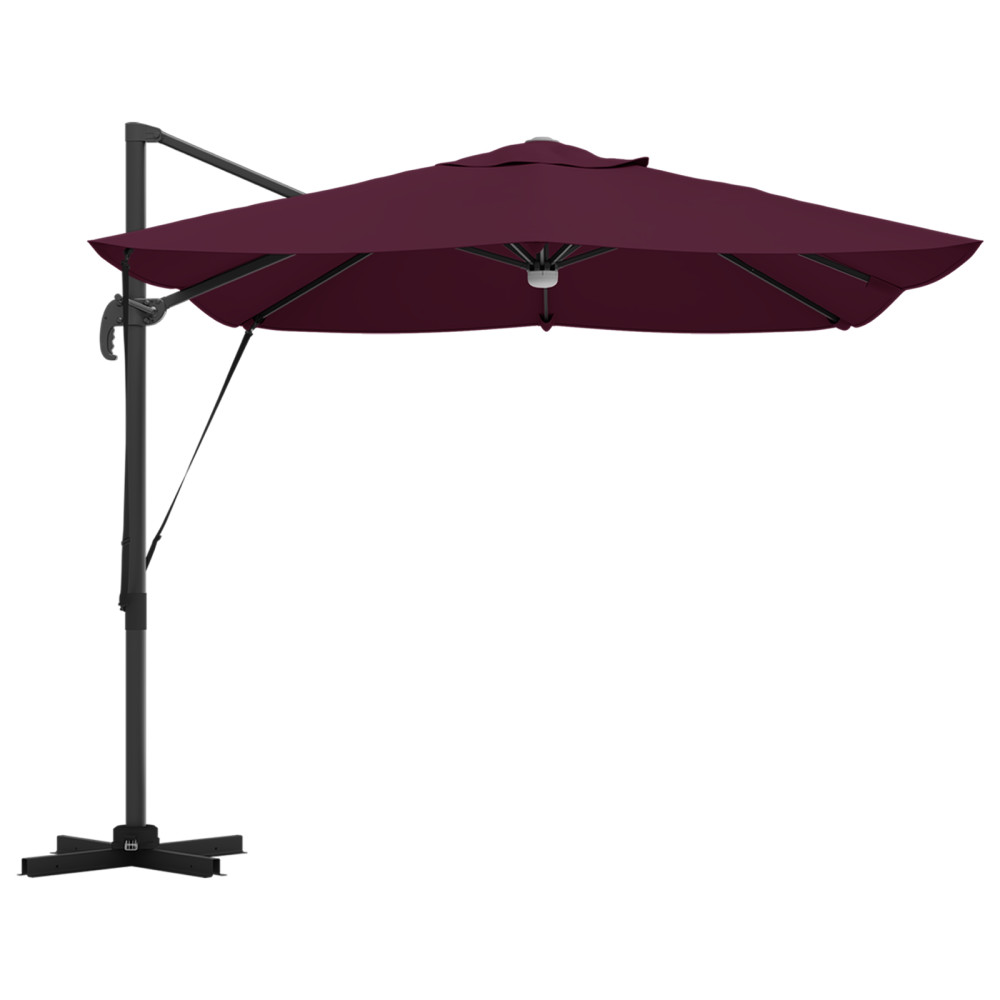 Produktbild för Parasoll med LED -remsljus Bordeaux Röd 351 x 250 x 253 cm