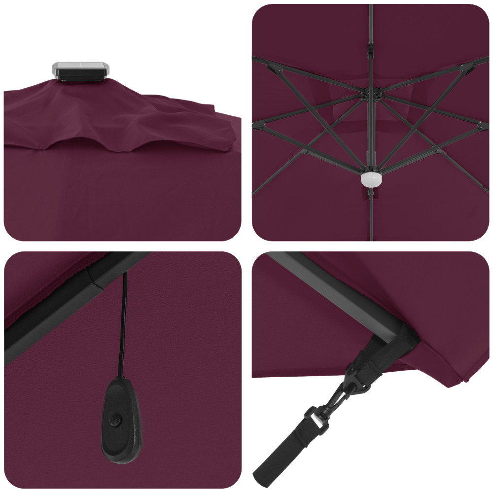 Produktbild för Parasoll med LED -remsljus Bordeaux Röd 351 x 250 x 253 cm