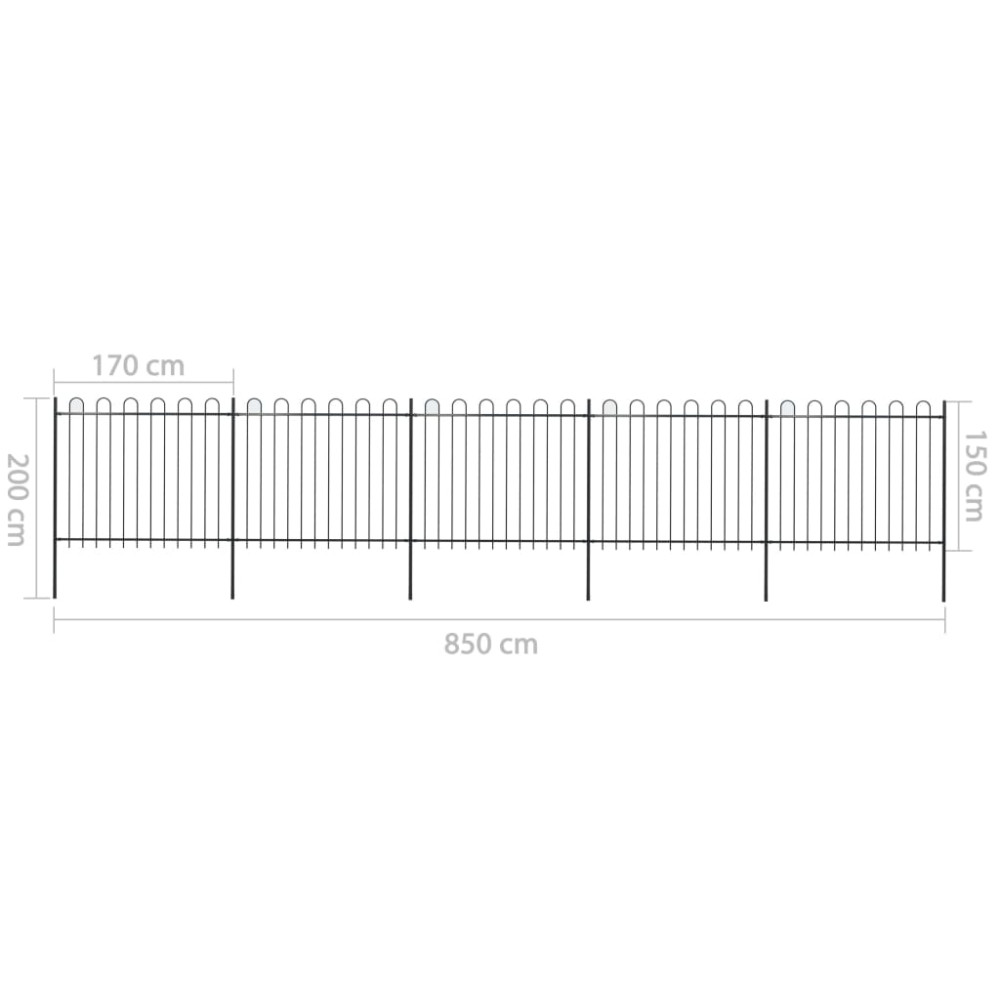 Produktbild för Trädgårdsstaket med bågeöverdel stål 892,5x150 cm svart