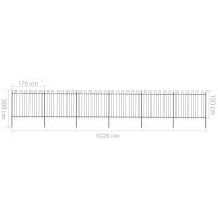 Produktbild för Trädgårdsstaket med bågeöverdel stål 1070x150 cm svart