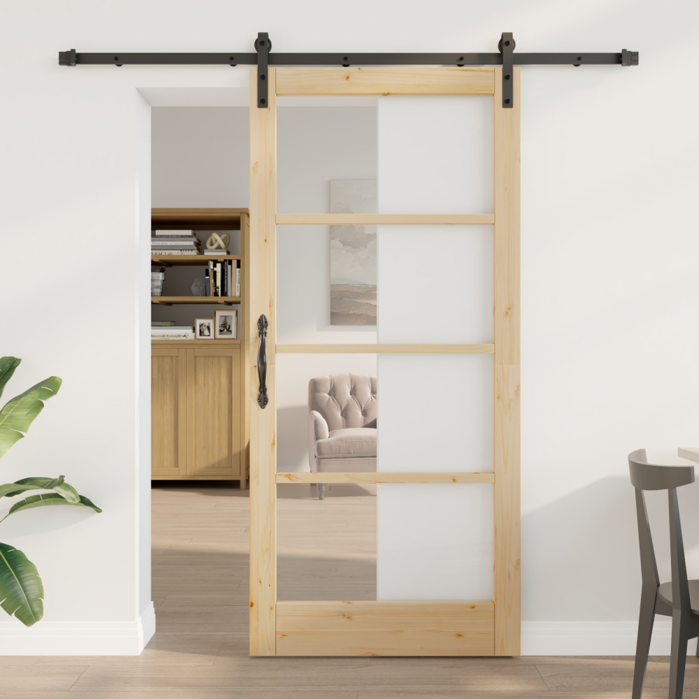 Produktbild för Skjutdörr ORKDAL Naturlig och svart 93 x 202 cm