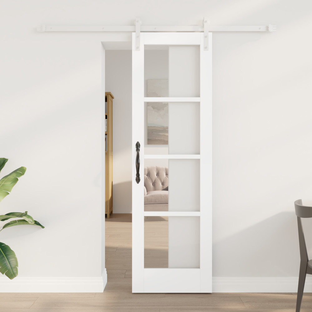 Produktbild för Skjutdörr ORKDAL Vit 61 x 198,5 cm Massivt tallträ och glas