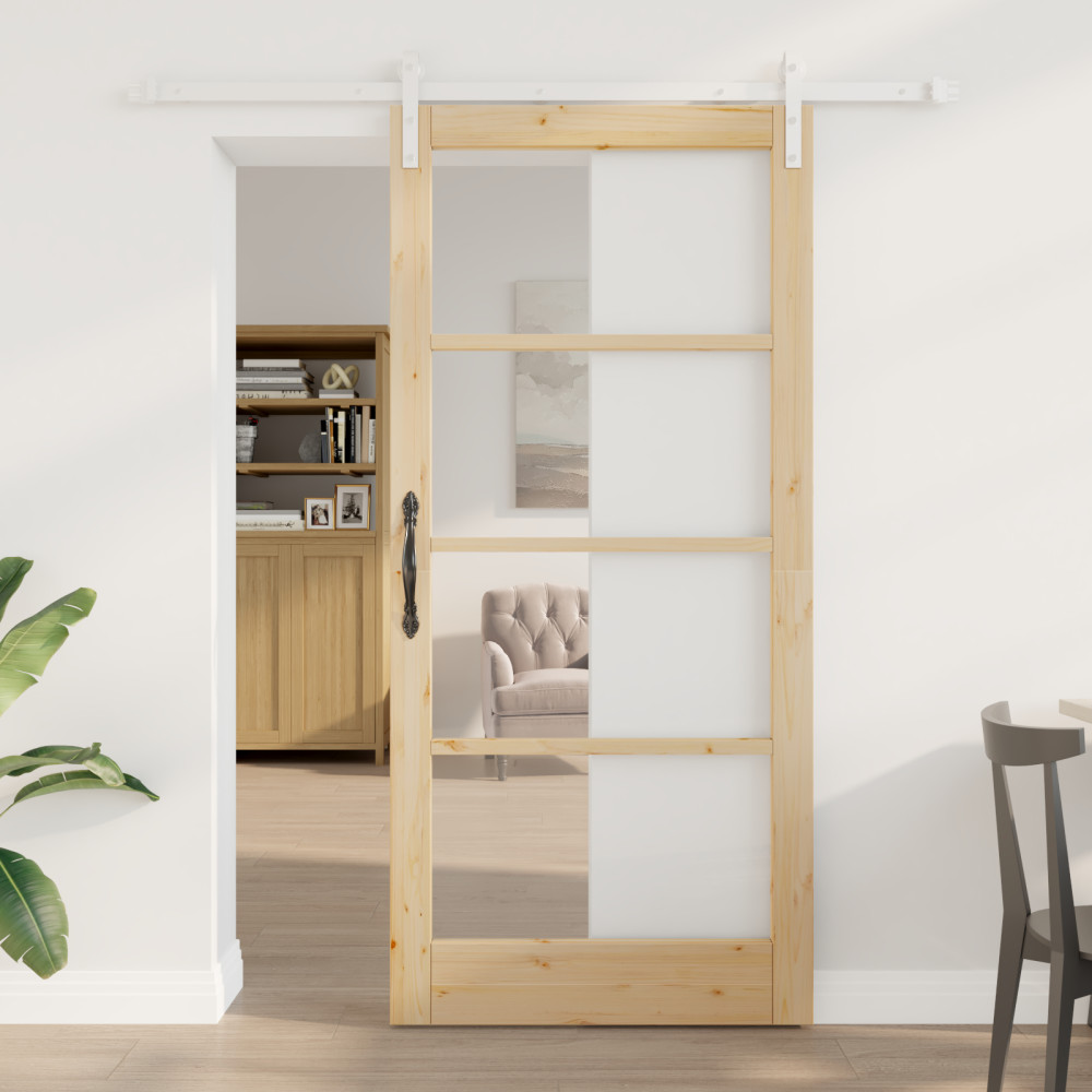 Produktbild för Skjutdörr ORKDAL Naturfärg 93 x 202 cm Massivt tallträ och glas