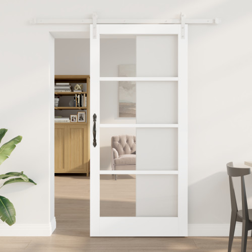 vidaXL Skjutdörr ORKDAL Vit 93 x 202 cm Massivt tallträ och glas