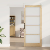 Produktbild för Skjutdörr ORKDAL Naturfärg 93 x 211 cm Massivt tallträ och glas