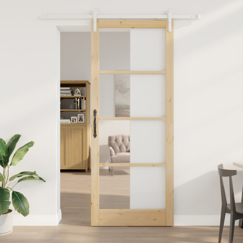 vidaXL Skjutdörr ORKDAL Naturfärg 93 x 232 cm Massivt tallträ och glas