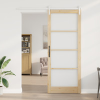 Produktbild för Skjutdörr ORKDAL Naturfärg 93 x 232 cm Massivt tallträ och glas