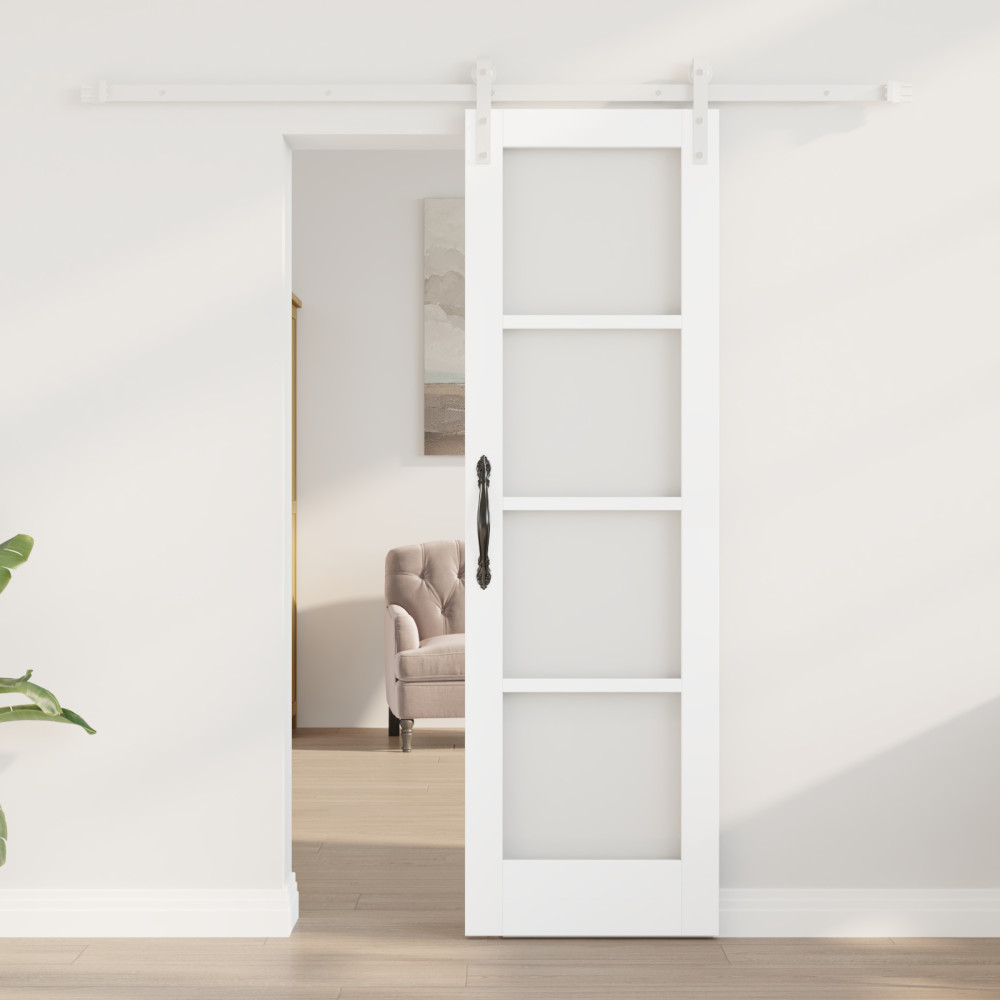 Produktbild för Skjutdörr ORKDAL Vit 61 x 198,5 cm Massivt tallträ och glas