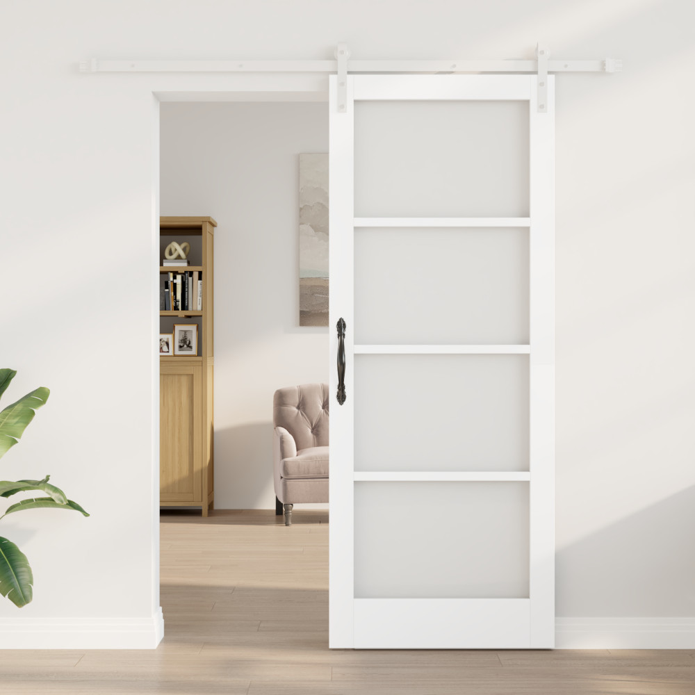 Produktbild för Skjutdörr ORKDAL Vit 83 x 211 cm Massivt tallträ och glas