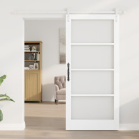 Produktbild för Skjutdörr ORKDAL Vit 93 x 202 cm Massivt tallträ och glas