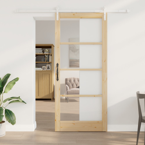 vidaXL Skjutdörr ORKDAL Naturfärg 93 x 211 cm Massivt tallträ och glas