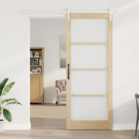 Produktbild för Skjutdörr ORKDAL Naturfärg 93 x 232 cm Massivt tallträ och glas