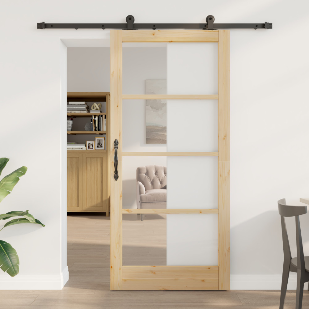 Produktbild för Skjutdörr ORKDAL Naturlig och svart 93 x 202 cm